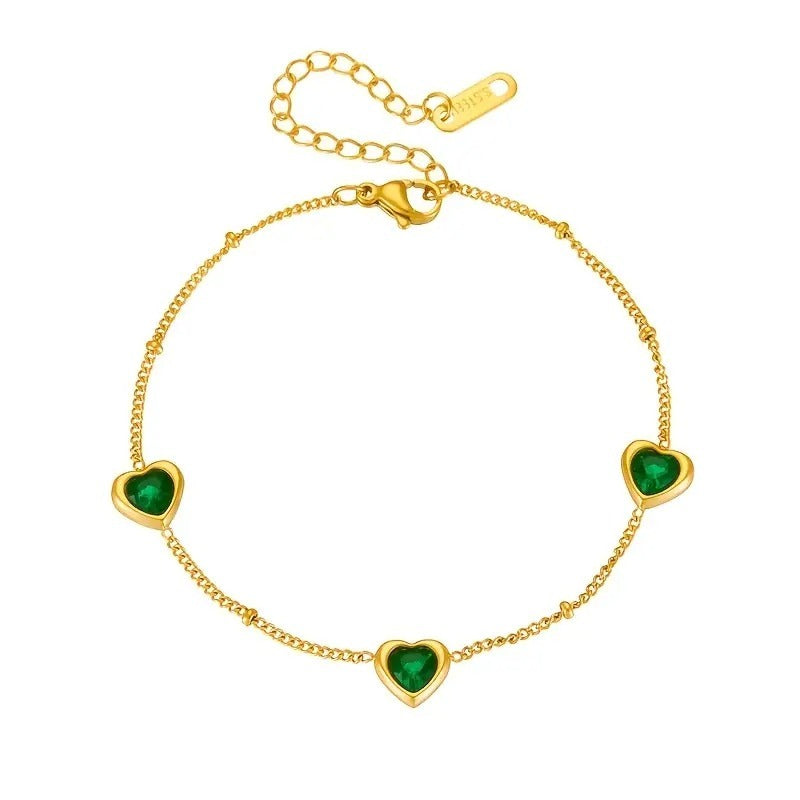 Heart Shaped Green Crystal Bracelet